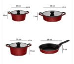 ⁦طقم أواني ومقالي فينتو من الحديد الزهر التيتانيوم، مكون من 7 قطع، باللون الأحمر⁩ - الصورة ⁦4⁩