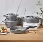 طقم أواني طهي من النحاس المصبوب مكون من 7 قطع (رمادي)