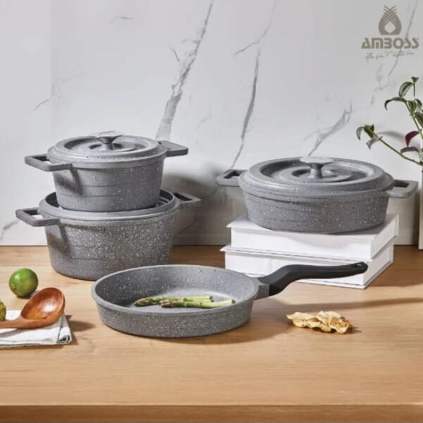 طقم أواني طهي من النحاس المصبوب مكون من 7 قطع (رمادي)